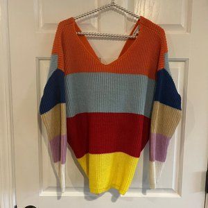 Miracle Ladies Colorblock V-Neck Long Sleeve Twist Back Knit Sweater Size M/L